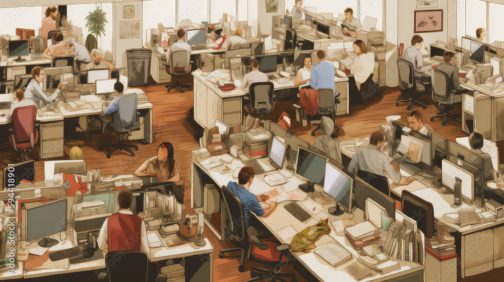 people working at the office in the 80's and Retro Style, 