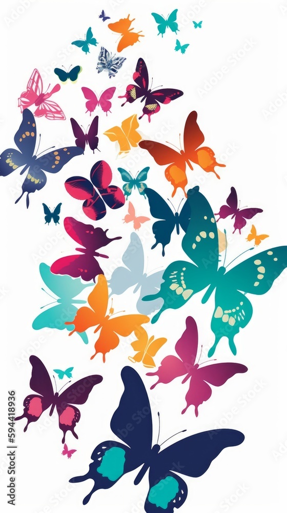 A group of colorful butterflies on white background. Generative AI. A group of colorful butterflies on white background. Generative AI.