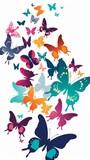 A group of colorful butterflies on white background. Generative AI. 