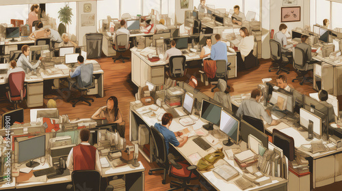 people working at the office in the 80's and Retro Style, 