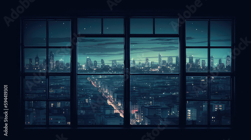 Night city view from large window from living room © AIPERA