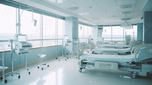 Hospitals and clinic empty interior with bright lighting , operation theater interior, laboratory interior with bright light