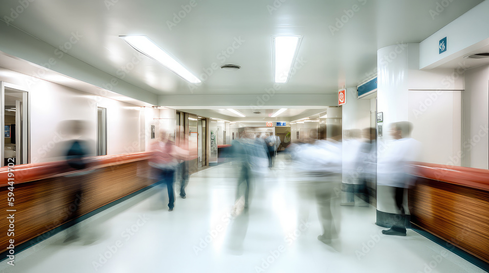 Busy office  and commercial floor, people walking on a busy office floor, motion blurr 