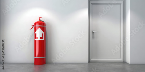 Wallpaper Mural office room featuring a red fire extinguisher mounted on the wall near the door, generative ai Torontodigital.ca