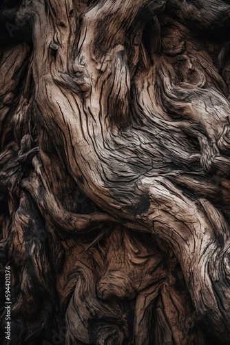 Weathered Tree Trunk with Intricate Bark Patterns. Generative AI.