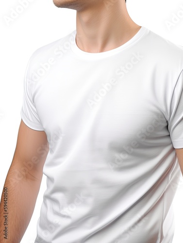 Male Model White T-Shirt Mockup: Front View. Generative AI.