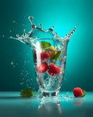 Küchenrückwand glas motiv Spritzendes Wasser Fresh fruits and water cocktail – summer good vibe design – Generative AI  © Orkidia