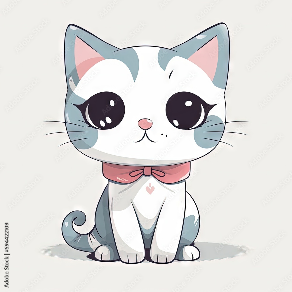 Cute Kawaii Cat Clipart with Clean Lines on White Background - Digital ...