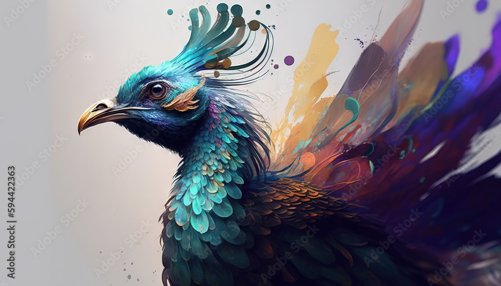 Peacock abstract wallpaper. Soft background with cute peafowl  bird in Pastel colors generative ai