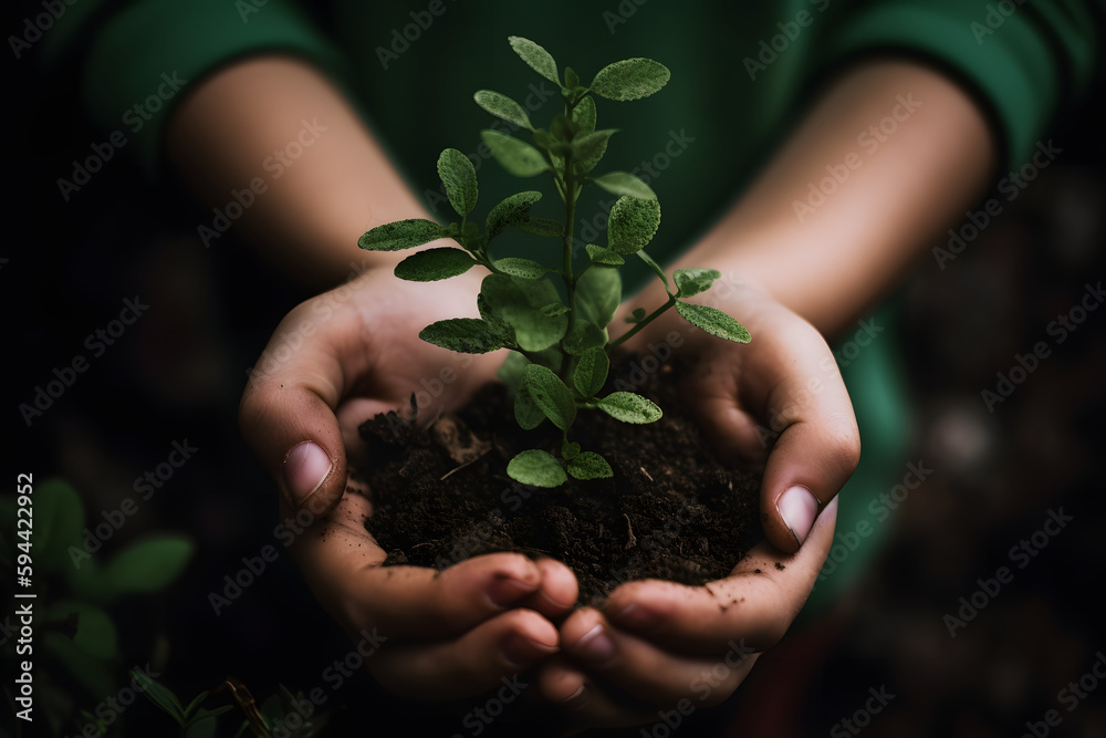 Enfant tenant une plante verte dans ses mains » IA générative