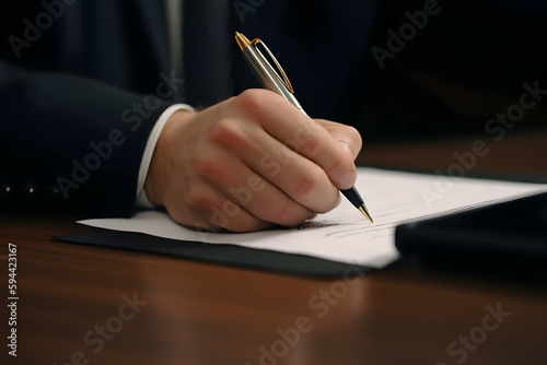 Gros plan sur une main d'un businessman signant un contrat » IA générative