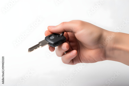 Main tenant la clé d'une voiture sur fond gris » IA générative