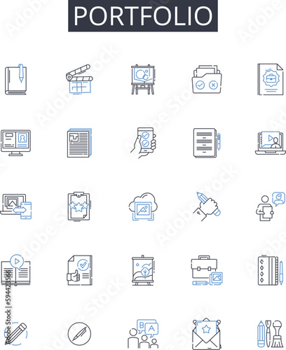 Portfolio line icons collection. Collection, Compilation, Anthology, Assortment, Array, Grouping, Stockpile vector and linear illustration. Depiction,Contingent,Cluster outline signs set