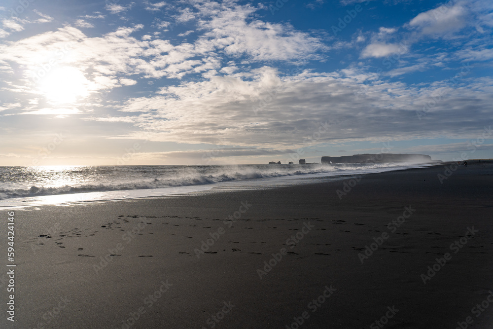 Reynisfjara black sand beach. Near Vik, Iceland. Southern point on the Ring Road. Reynisfjara black sand beach. Near Vik, Iceland. Southern point on the Ring Road.