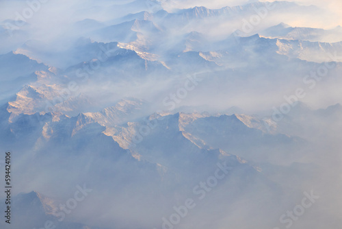 Mountain Tops From Above with Smoky Skies