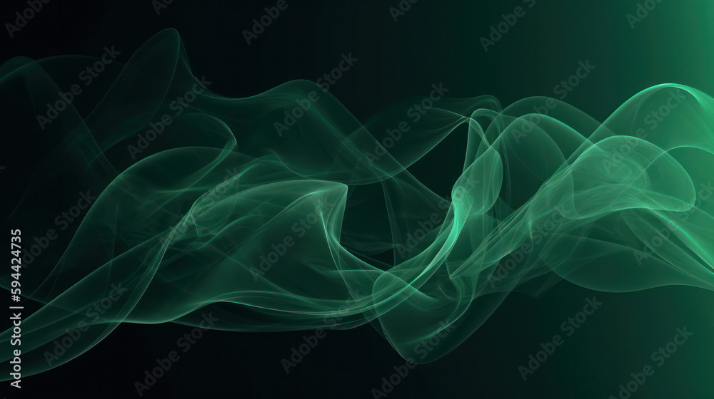 abstract background of a wave of ether or light fabric in green tones. Generative AI