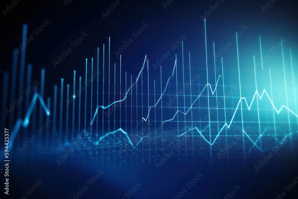 Stock market chart on a blue background. Generative AI