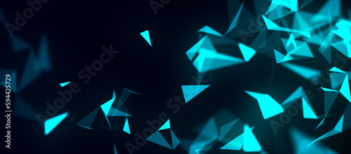 Colored polygonal space. Connection dots and lines structure. Digital background. Triangular futuristic business wallpaper. Data technology and scientific illustration. 3d rendering. Widescreen