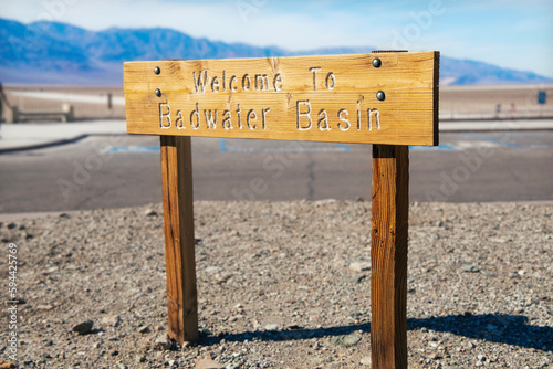 Welcome to Badwater Basin wood sign in Death Valley