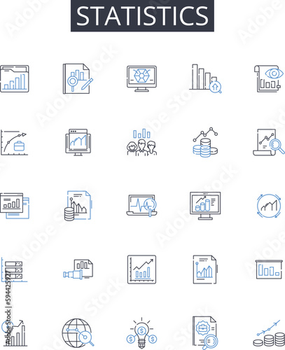 Statistics line icons collection. Probability Theory, Numerical Data, Quantitative Analysis, Metric System, Financial Analysis, Data Science, Mathematical Models vector and linear illustration. Data