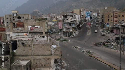 Houses destroyed due to the violent war in the city of Taiz, Yemen	
 photo