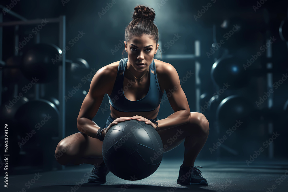 Beautiful lady with bouncing ball in a gym, cardio, strength, training Beautiful lady with bouncing ball in a gym, cardio, strength, training