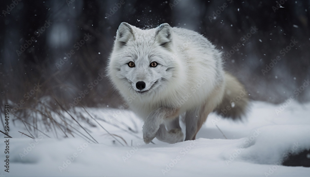 Cute Gray Wolf in Arctic Snowstorm Walking generated by AI