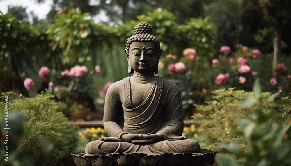 Sitting statue meditates in tranquil lotus position generated by AI