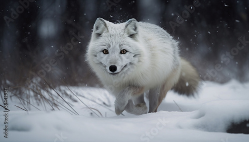 Cute Gray Wolf in Arctic Snowstorm Walking generated by AI