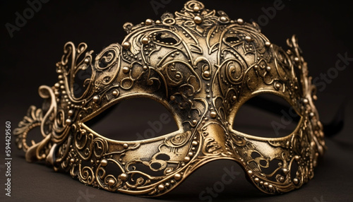 Ornate antique masquerade mask, gold colored and shiny generated by AI