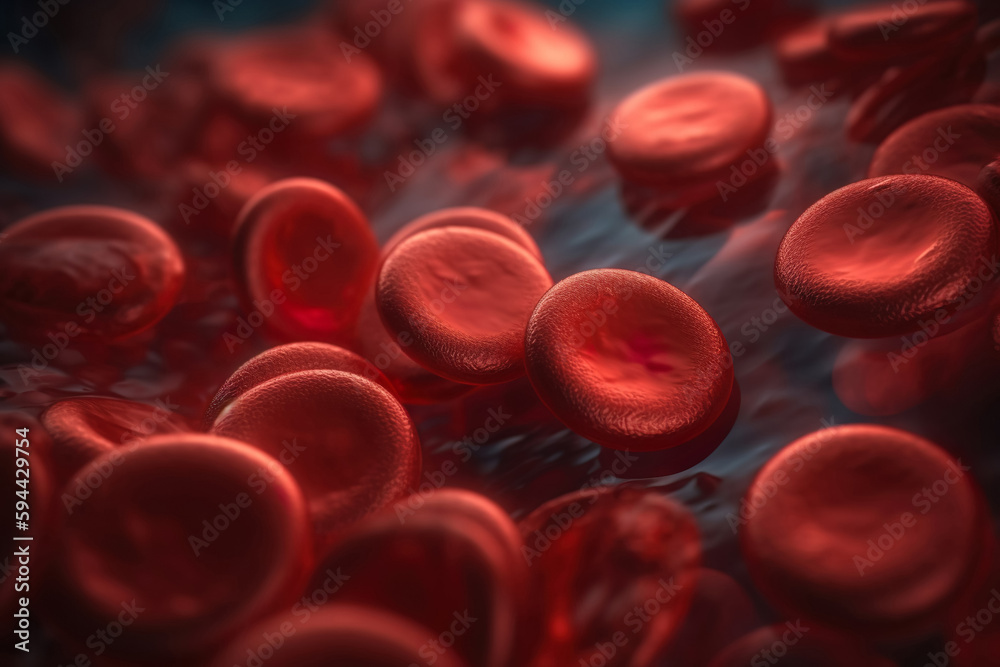 Red blood cells in an artery. Medical human health care concept. Generative AI Red blood cells in an artery. Medical human health care concept. Generative AI