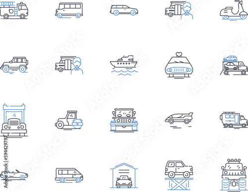 Carpooling line icons collection. Commute, Ride-share, Sharing, Carpool, Congestion, Traffic, Sustainability vector and linear illustration. Environment,Green,Cost-effective outline signs set