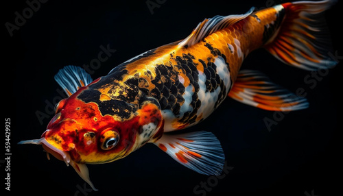 Multi colored koi carp swim in underwater elegance generated by AI