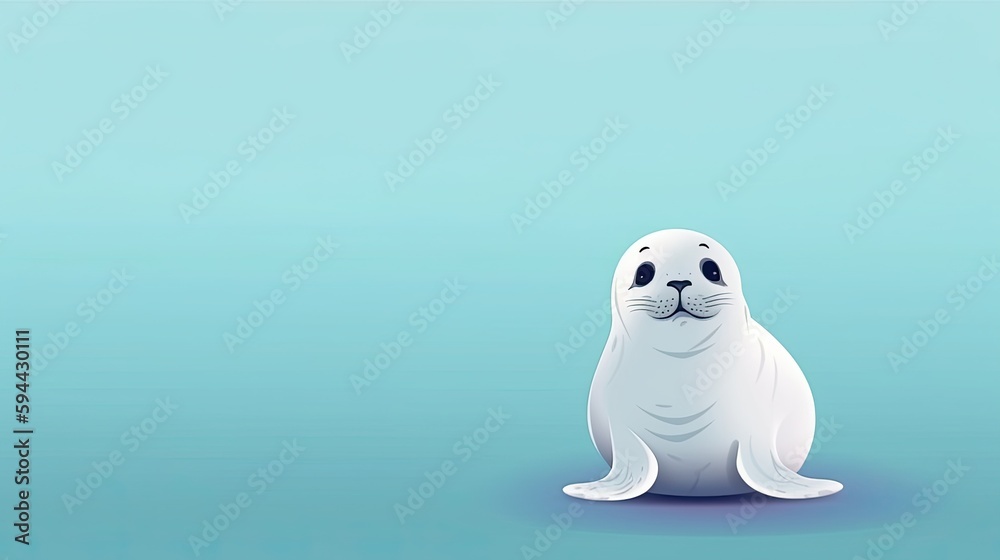 Illustration of cute seal on blue background with space for text. Generative ai baby seal with copy space Illustration of cute seal on blue background with space for text. Generative ai baby seal with copy space