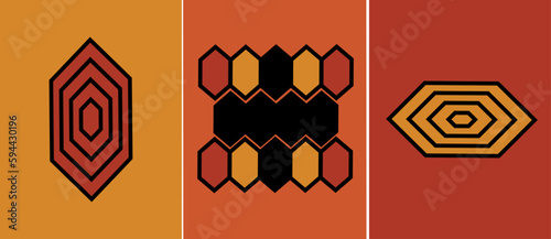Neo tribal tattoo inspired wall art triptych deep earthy tones