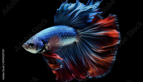 Aggressive Siamese fish flaunt multi colored tails underwater generated by AI