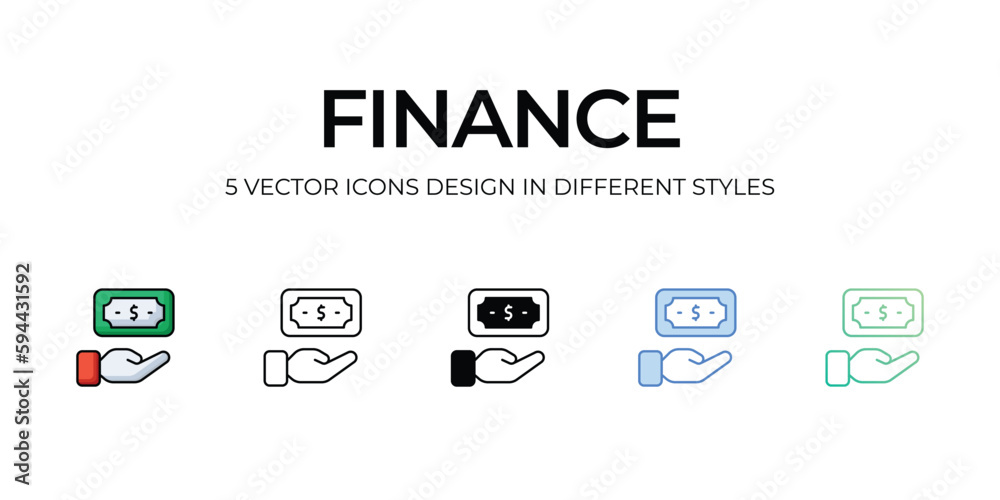 Finance Icon Design in Five style with Editable Stroke. Line, Solid, Flat Line, Duo Tone Color, and Color Gradient Line. Suitable for Web Page, Mobile App, UI, UX and GUI design.