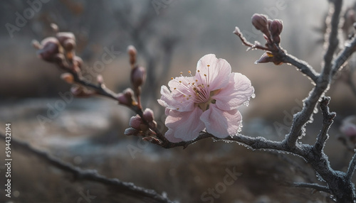 Cherry blossom branch, pink petal bloom beauty generated by AI