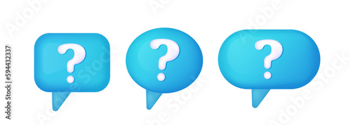 3d blue speech bubble questions, social media chat message icon.