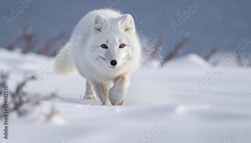 Fluffy Samoyed puppy running in winter snow generated by AI