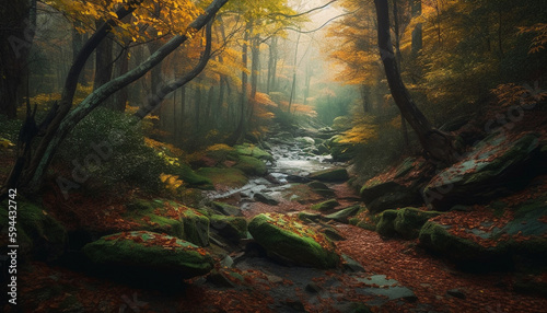 Tranquil autumn footpath leads to wilderness mystery generated by AI