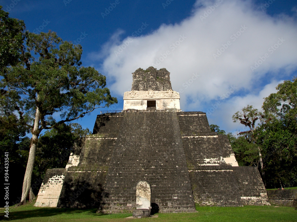 Tikal, Guatemala - 18.03.2019: A Mayan temple in Tikal