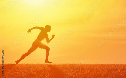 Male runner silhouette doing sprints. Active sport workout concept. 
