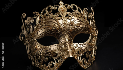 Golden masquerade mask ornate decoration for mystery generated by AI