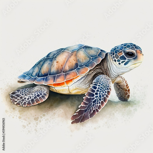 Fotografia, Obraz Sea Turtle Hatchling Watercolour Illustration | Wildlife Portrait