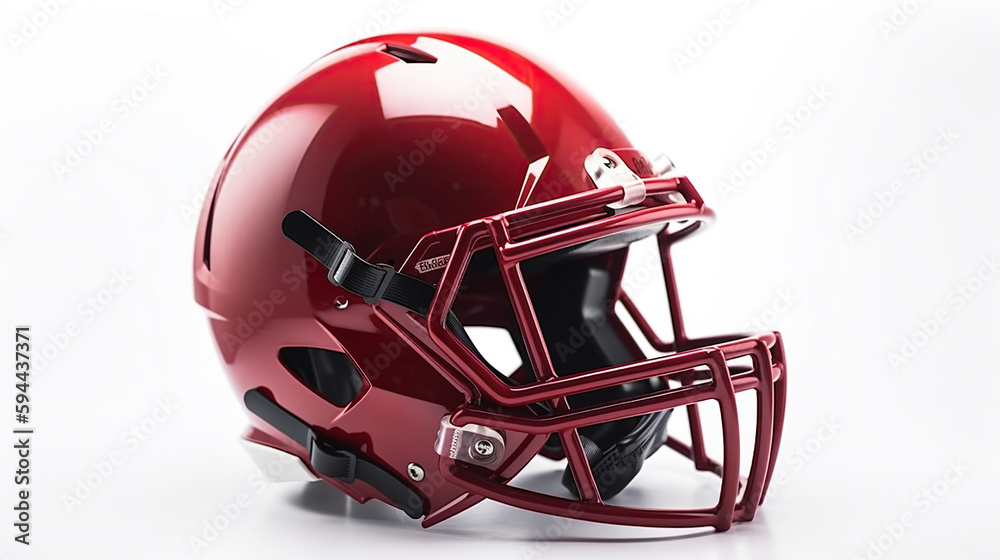Fototapeta premium Red American football helmet isolated on a white background. Generative Ai