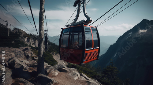 Cable car or gondola to mountain peak. Generative Ai