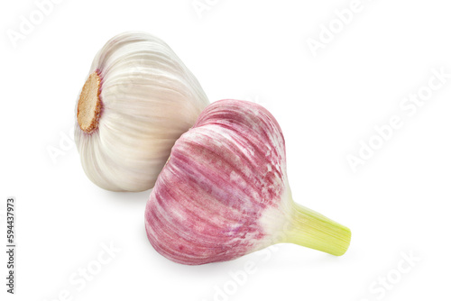 Raw garlic. Heads of raw young garlic isolated on white