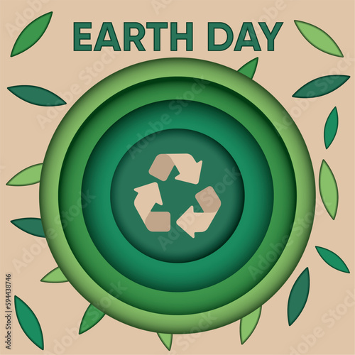 Isolated group of green layers and a recyclable symbol Earth day poster Vector