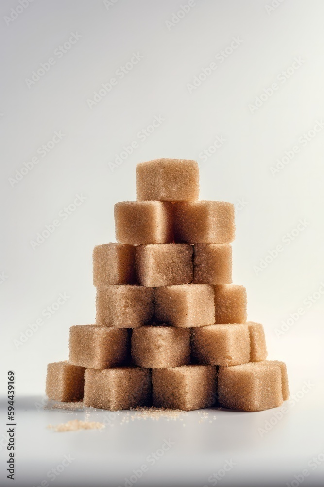 pyramid consisting of pieces of cane sugar on a light background. Generative AI pyramid consisting of pieces of cane sugar on a light background. Generative AI